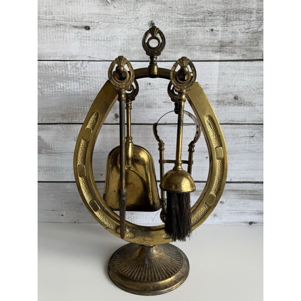 Vintage Ianthe Horseshoe Brass Fireplace Set - 1950s-60s